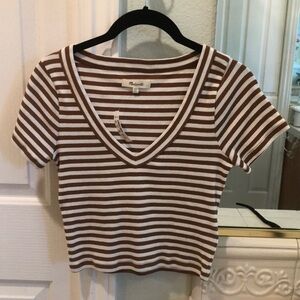 Madewell Brown Striped Crop Tee